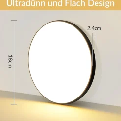 NETTLIFE Plafonnier LED Lampe Plate Noir 15W Lampe Ronde Lampe de Salle de Bain IP44 Lampe Blanc Chaud Diamètre 18cm
