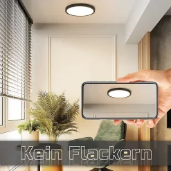 NETTLIFE Plafonnier LED Lampe Plate Noir 15W Lampe Ronde Lampe de Salle de Bain IP44 Lampe Blanc Chaud Diamètre 18cm