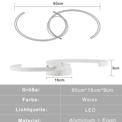 NETTLIFE Plafonnier LED Lampe de Salon 60cm 3000K Blanc Chaud Lampe Design Lampe de Cuisine Lampe Décorative pour Balcon Bureau