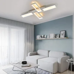 NETTLIFE Plafonnier LED lampe de salon blanc dimmable 58W 82.7CM carré design moderne avec télécommande