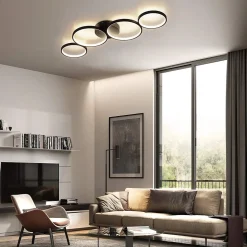 NETTLIFE Plafonnier LED moderne à intensité variable, noir, 88cm, 55 W, avec télécommande, Dimmable 4 Lampes , Design Moderne