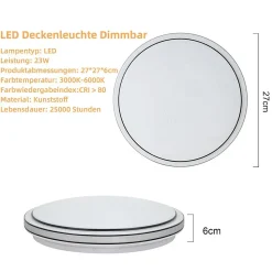 NETTLIFE Plafonnier LED Moderne Rond 27cm Ciel Étoilé Intensité Variable avec Télécommande Lampe de 23W pour Cuisine Couloir