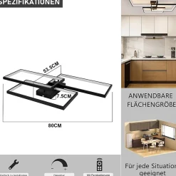 NETTLIFE Plafonnier LED Métal Noir 72W 80CM Salon Lampe de Salon Moderne Dimmable avec Télécommande Design Rectangulaire pours