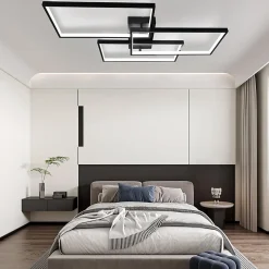 NETTLIFE Plafonnier LED Métal Noir 72W 80CM Salon Lampe de Salon Moderne Dimmable avec Télécommande Design Rectangulaire pours