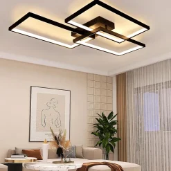 NETTLIFE Plafonnier LED Métal Noir 72W 80CM Salon Lampe de Salon Moderne Dimmable avec Télécommande Design Rectangulaire pours