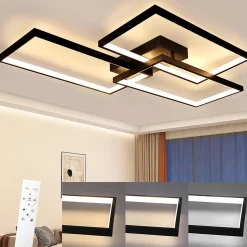 NETTLIFE Plafonnier LED Métal Noir 72W 80CM Salon Lampe de Salon Moderne Dimmable avec Télécommande Design Rectangulaire pours