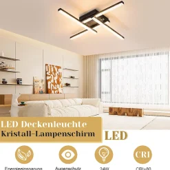 NETTLIFE Plafonnier LED Moderne Design 24W Noir 3000K blanc chaud