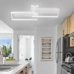 NETTLIFE Plafonnier LED Métal Blanc 48W 80CM Lampe de Salon Moderne à Intensité Variable avec Design Rectangulaire pour d'Enfant