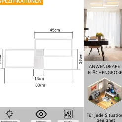 NETTLIFE Plafonnier LED Métal Blanc 48W 80CM Lampe de Salon Moderne à Intensité Variable avec Design Rectangulaire pour d'Enfant