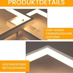 NETTLIFE Plafonnier LED Métal Blanc 48W 80CM Lampe de Salon Moderne à Intensité Variable avec Design Rectangulaire pour d'Enfant