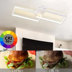 NETTLIFE Plafonnier LED Métal Blanc 48W 80CM Lampe de Salon Moderne à Intensité Variable avec Design Rectangulaire pour d'Enfant
