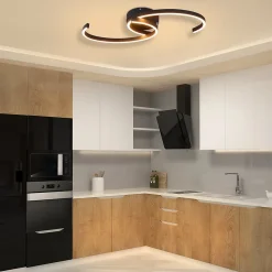 NETTLIFE Plafonnier LED Moderne 60 cm Noir 24 W Blanc Chaud Lampe de Salon pour Chambre Cuisine Couloir Salle à Manger