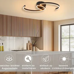 NETTLIFE Plafonnier LED Moderne 60 cm Noir 24 W Blanc Chaud Lampe de Salon pour Chambre Cuisine Couloir Salle à Manger