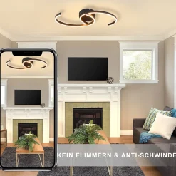 NETTLIFE Plafonnier LED Moderne 60 cm Noir 24 W Blanc Chaud Lampe de Salon pour Chambre Cuisine Couloir Salle à Manger