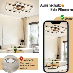 NETTLIFE Plafonnier LED Moderne Plafonnier Bois 3000K Blanc Chaud Noir Rectangle Design 24W