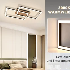 NETTLIFE Plafonnier LED Moderne Plafonnier Bois 3000K Blanc Chaud Noir Rectangle Design 24W