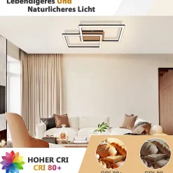 NETTLIFE Plafonnier LED Moderne Plafonnier Bois 3000K Blanc Chaud Noir Rectangle Design 24W