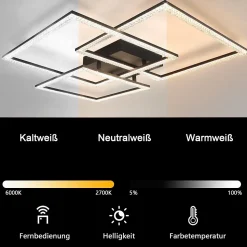 NETTLIFE Plafonnier LED Noir Lampe de 75CM Dimmable Lampe d'intérieur Design Cristal Moderne avec Télécommande pour Cuisine