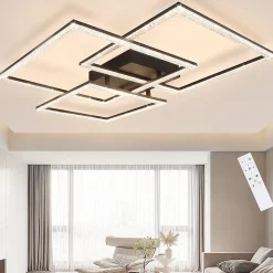 NETTLIFE Plafonnier LED Noir Lampe de 75CM Dimmable Lampe d'intérieur Design Cristal Moderne avec Télécommande pour Cuisine