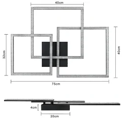 NETTLIFE Plafonnier LED Noir Lampe de 75CM Dimmable Lampe d'intérieur Design Cristal Moderne avec Télécommande pour Cuisine
