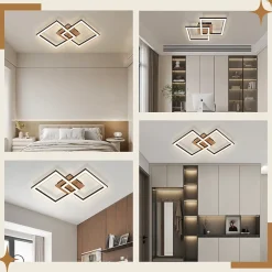 NETTLIFE Plafonnier LED Noir Bois 3000K Blanc Chaud Design Moderne 24W