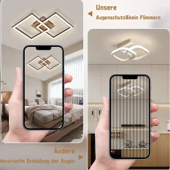 NETTLIFE Plafonnier LED Noir Bois 3000K Blanc Chaud Design Moderne 24W