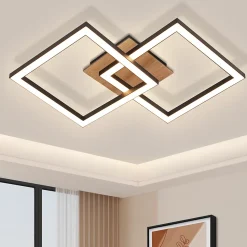 NETTLIFE Plafonnier LED Noir Bois 3000K Blanc Chaud Design Moderne 24W