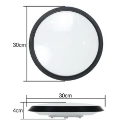 NETTLIFE Plafonnier LED noir, IP44, 15W, avec détecteur de mouvement intérieur, lampe ronde de cave 30 cm, 4000K