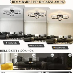 NETTLIFE Plafonnier LED Noir Intensité Variable 80 cm Salon 78W Moderne avec Télécommande Design Idéal pour Salle à Manger Bureau