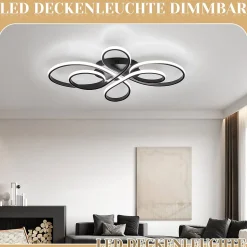 NETTLIFE Plafonnier LED Noir Intensité Variable 80 cm Salon 78W Moderne avec Télécommande Design Idéal pour Salle à Manger Bureau