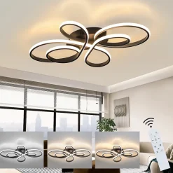 NETTLIFE Plafonnier LED Noir Intensité Variable 80 cm Salon 78W Moderne avec Télécommande Design Idéal pour Salle à Manger Bureau