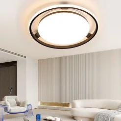 NETTLIFE Plafonnier LED Noir Moderne Télécommande Design Rond Lampe de Salon avec Lampe à Intensité Variable pour Bureau Couloir