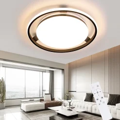 NETTLIFE Plafonnier LED Noir Moderne Télécommande Design Rond Lampe de Salon avec Lampe à Intensité Variable pour Bureau Couloir