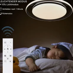 NETTLIFE Plafonnier LED Noir Moderne Télécommande Design Rond Lampe de Salon avec Lampe à Intensité Variable pour Bureau Couloir