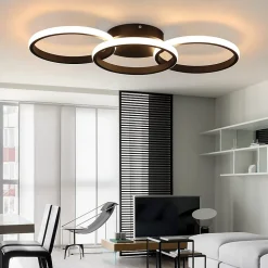 NETTLIFE Plafonnier LED Noir moderne Rond avec blanc chaud lampe de cuisine 36W pour salon, salle à manger, chambre, couloir