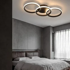 NETTLIFE Plafonnier LED Noir moderne Rond avec blanc chaud lampe de cuisine 36W pour salon, salle à manger, chambre, couloir