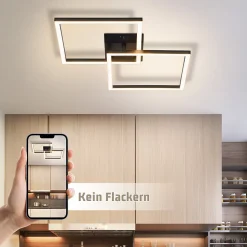 NETTLIFE Plafonnier LED plafonnier chambre 24W lampe de salon blanc chaud moderne noir carré