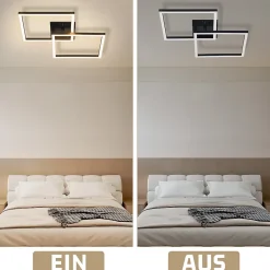 NETTLIFE Plafonnier LED plafonnier chambre 24W lampe de salon blanc chaud moderne noir carré