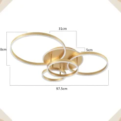 NETTLIFE Plafonnier LED pour salon Noir à intensité variable Design moderne 61 cm Avec télécommande 50 W