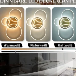 NETTLIFE Plafonnier LED pour salon Noir à intensité variable Design moderne 61 cm Avec télécommande 50 W