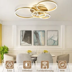 NETTLIFE Plafonnier LED pour salon Noir à intensité variable Design moderne 61 cm Avec télécommande 50 W