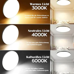 NETTLIFE Plafonnier LED plat, 30W, dimmable, noir, IP44, pour chambre, cuisine, cave 28 cm et salle de bain, avec télécommande