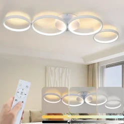 NETTLIFE Plafonnier LED Plafonnier 100cm Dimmable 4 Anneaux Moderne 56w Éclairage Blanc Avec Télécommande