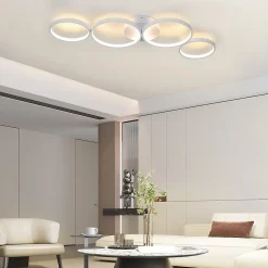 NETTLIFE Plafonnier LED Plafonnier 100cm Dimmable 4 Anneaux Moderne 56w Éclairage Blanc Avec Télécommande