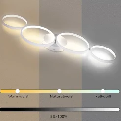 NETTLIFE Plafonnier LED Plafonnier 100cm Dimmable 4 Anneaux Moderne 56w Éclairage Blanc Avec Télécommande