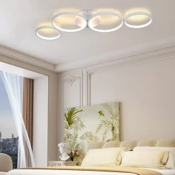 NETTLIFE Plafonnier LED Plafonnier 100cm Dimmable 4 Anneaux Moderne 56w Éclairage Blanc Avec Télécommande