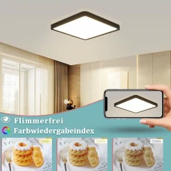 NETTLIFE Plafonnier LED Plat pour à Coucher Noir 23cm à Coucher 18W Lampe de Lampe de Couloir carrée 4000K pour Salle de Bain