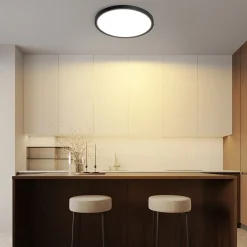 NETTLIFE Plafonnier LED Plat Pour Chambre à Coucher Noir 18cm 15w Lampe De Salle De Bain à Intensité Variable