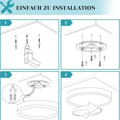 NETTLIFE Plafonnier LED plat 18 cm - 15 W, Noir, 6000 K - Éclairage moderne cuisine, couloir, chambre