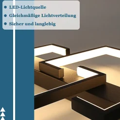 NETTLIFE Plafonnier LED Plafonnier Noir 19W 30CM Moderne Blanc Chaud 3000K Design Géométrique